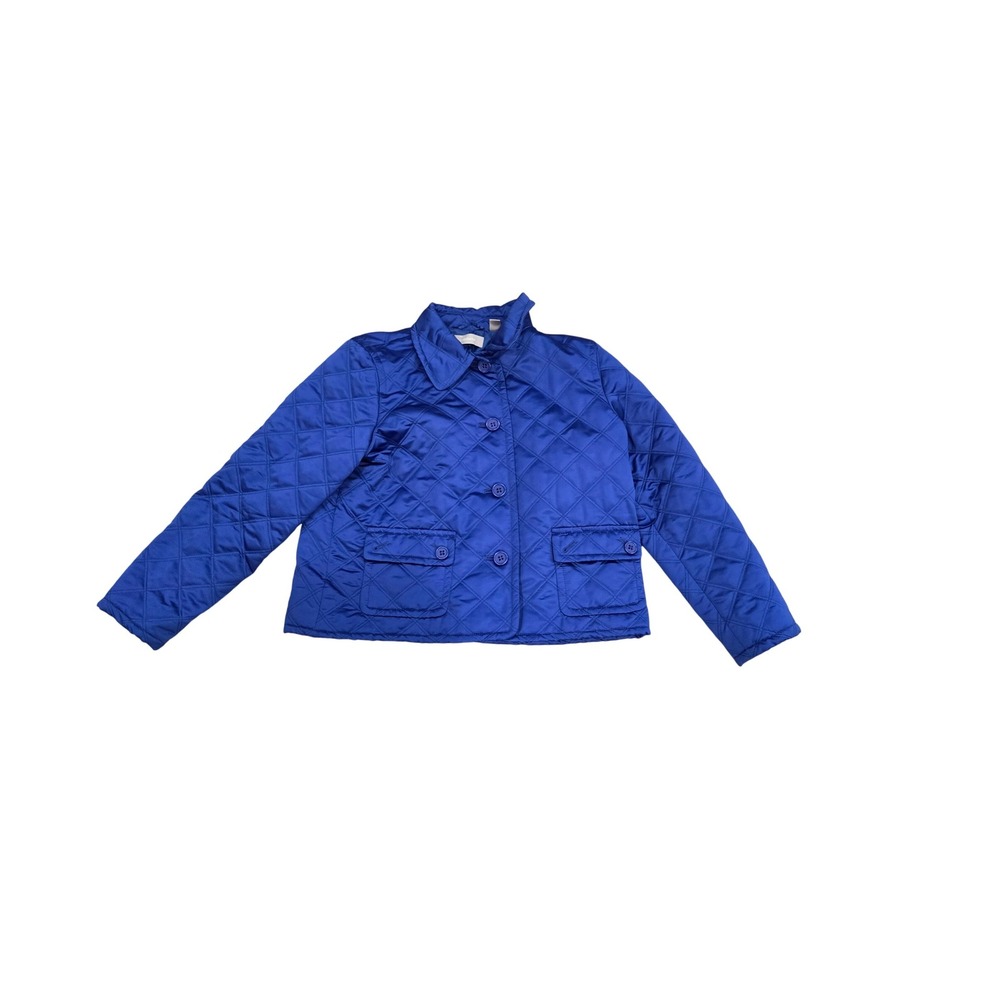 Liz Claiborne Blue Quilted Button Front Jacket Coat, Collared, Pockets, XL